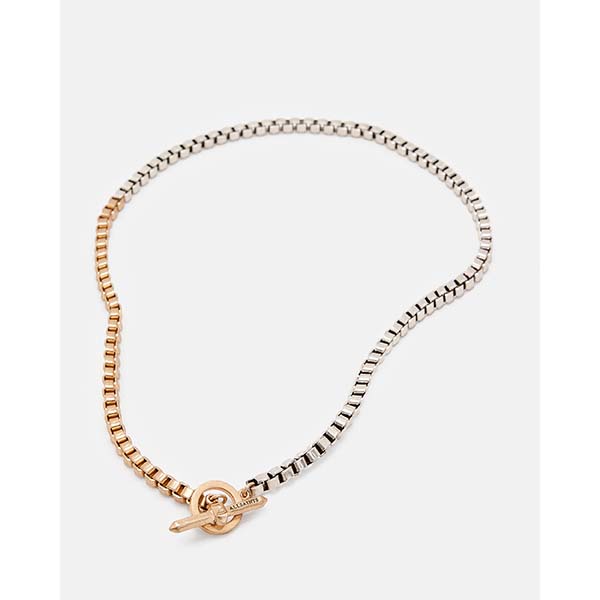 Allsaints Australia Womens Box Chain Two Tone Necklace Brass/Silver AU25-276